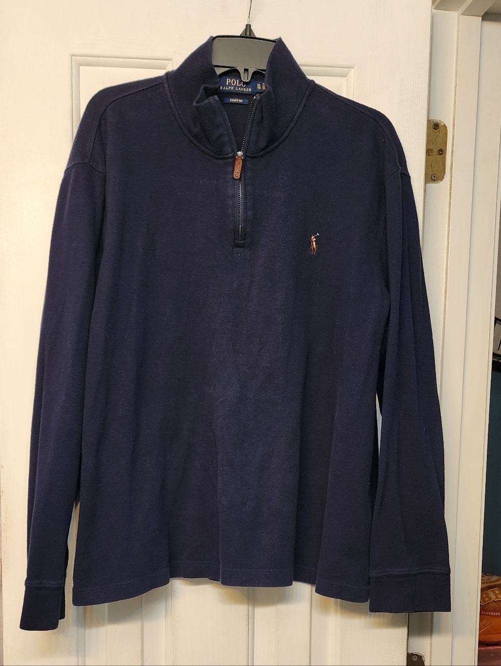 Polo Ralph Lauren Navy 1/4 Zip Pullover Sweater XL Men Cotton Blue Pony Logo - Picture 2 of 4